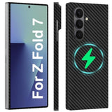 Slim And Thin Carbon Fiber Case Compatible With Samsung Galaxy Z Fold 7, 1500D Aramid Fiber Z Fold7 Cover Compatible With Magsafe, Matte Black Gray Twill [Not Printed]