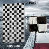 Race Car Birthday Party Streamers Backdrop Decorations, 2 Pack Black White Checkered Foil Fringe Curtain Photo Booth Props With Racing Car Birthday Banner For Back To School Car Themed Party Supplies