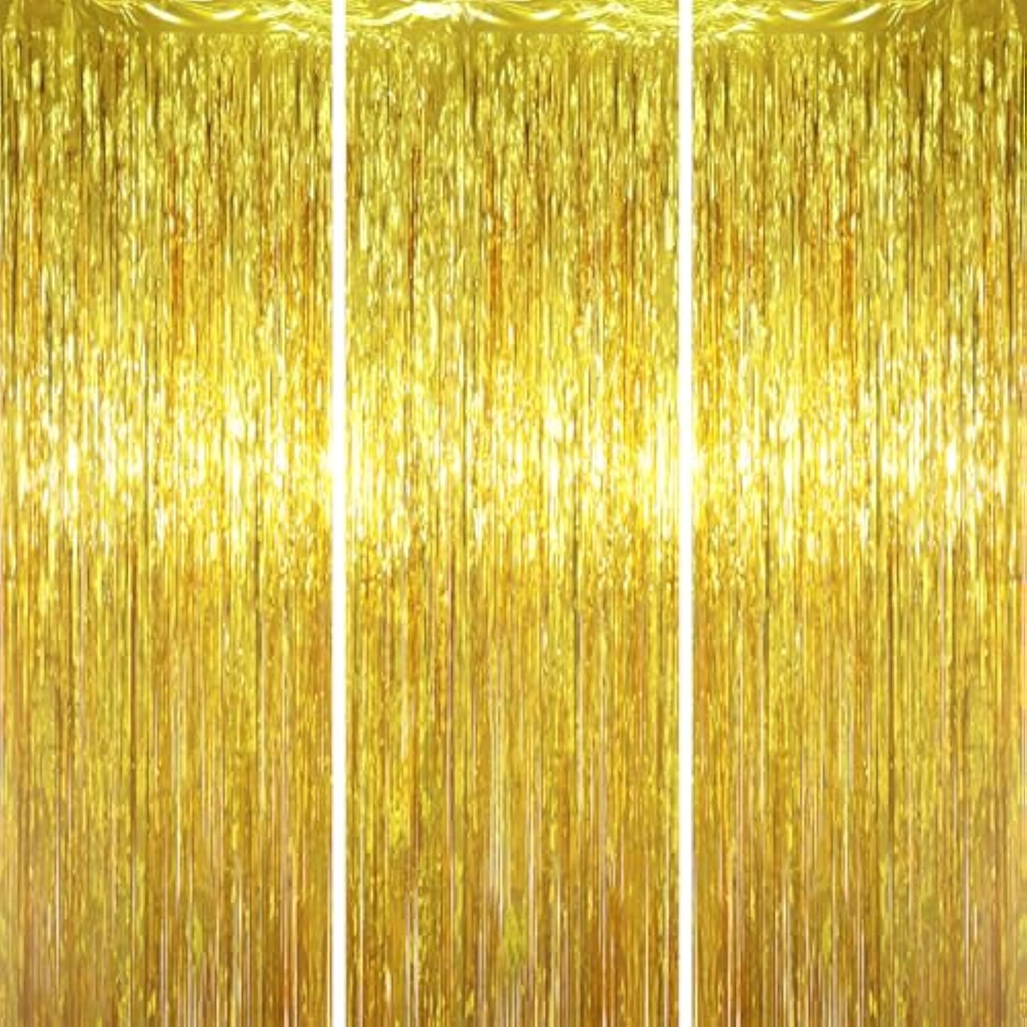 3.3 X 6.6 Ft Foil Fringe Backdrop Curtains, Tinsel Streamers Party Decorations, Fringe Backdrop For Birthday, Baby Shower, Gender Reveal, Graduation (3, Gold)