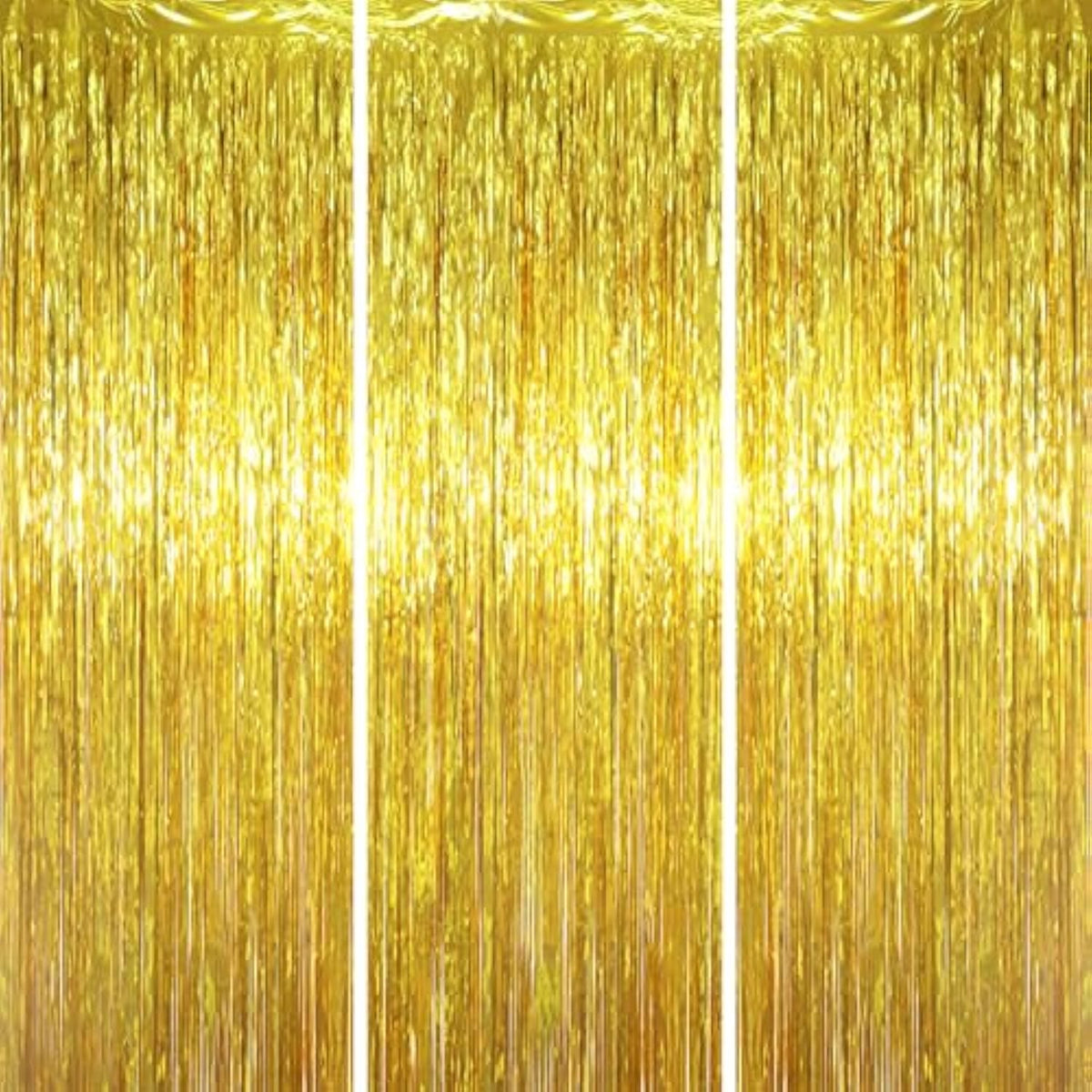 3.3 X 6.6 Ft Foil Fringe Backdrop Curtains, Tinsel Streamers Party Decorations, Fringe Backdrop For Birthday, Baby Shower, Gender Reveal, Graduation (3, Gold)