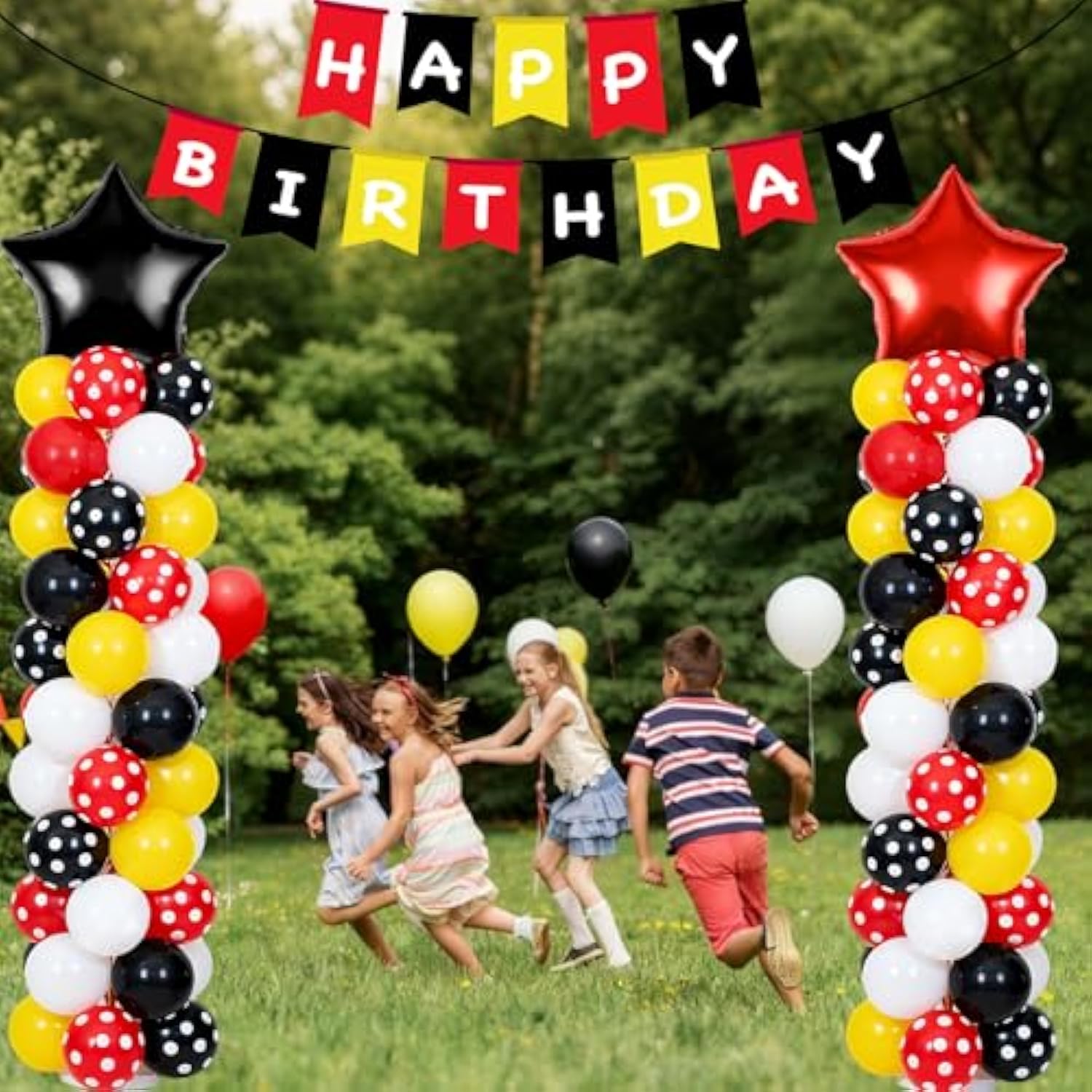 2 Set Adjustable Mouse Theme Birthday Balloon Column Stand Kit Polka Dot Red Black Yellow Balloons Arch Garland For Halloween Christmas Baby Shower Wedding Birthday Party Decorations Supplies
