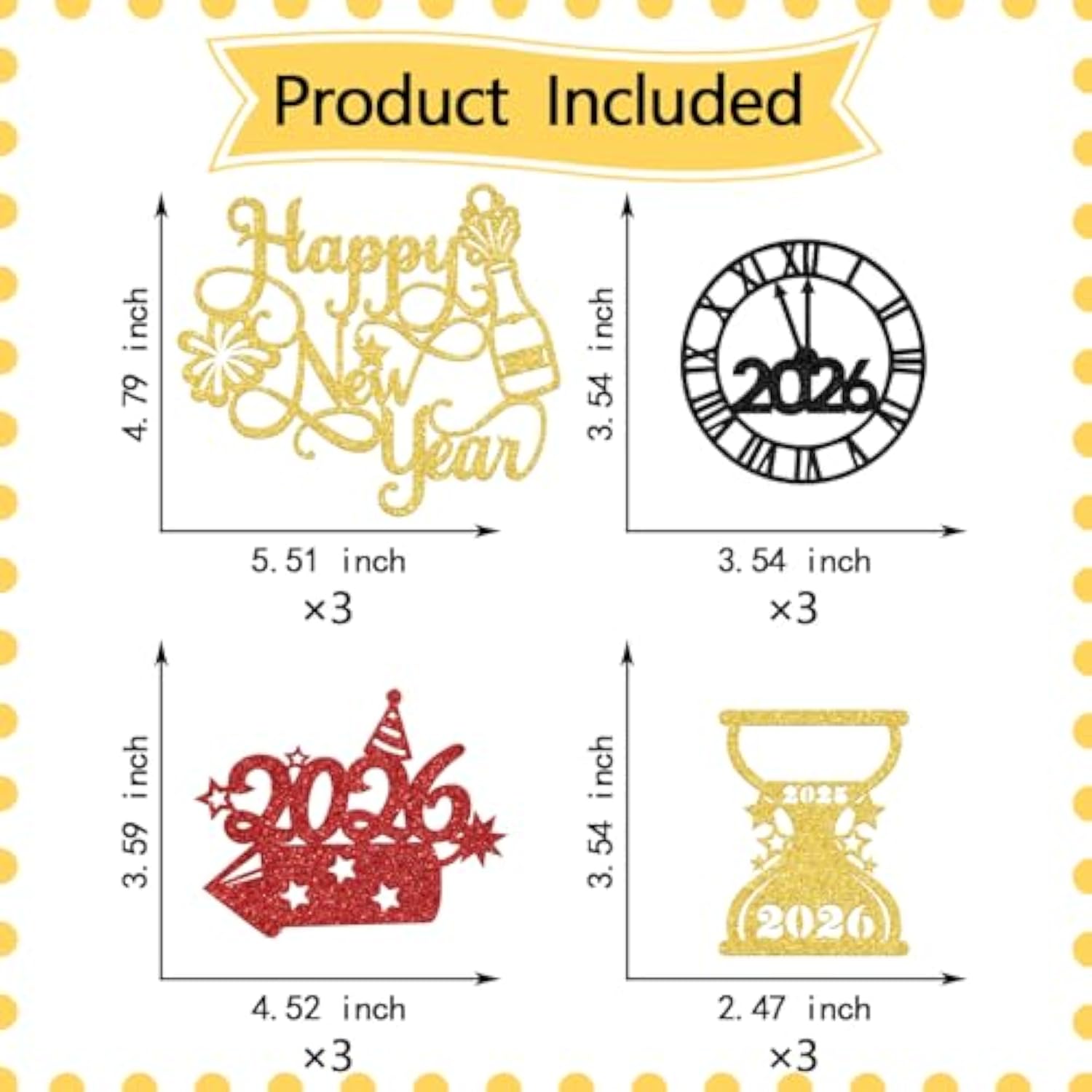 12 Pcs Gold Black Happy New Year Centerpiece Sticks Hello 2026 Goodbye 2025