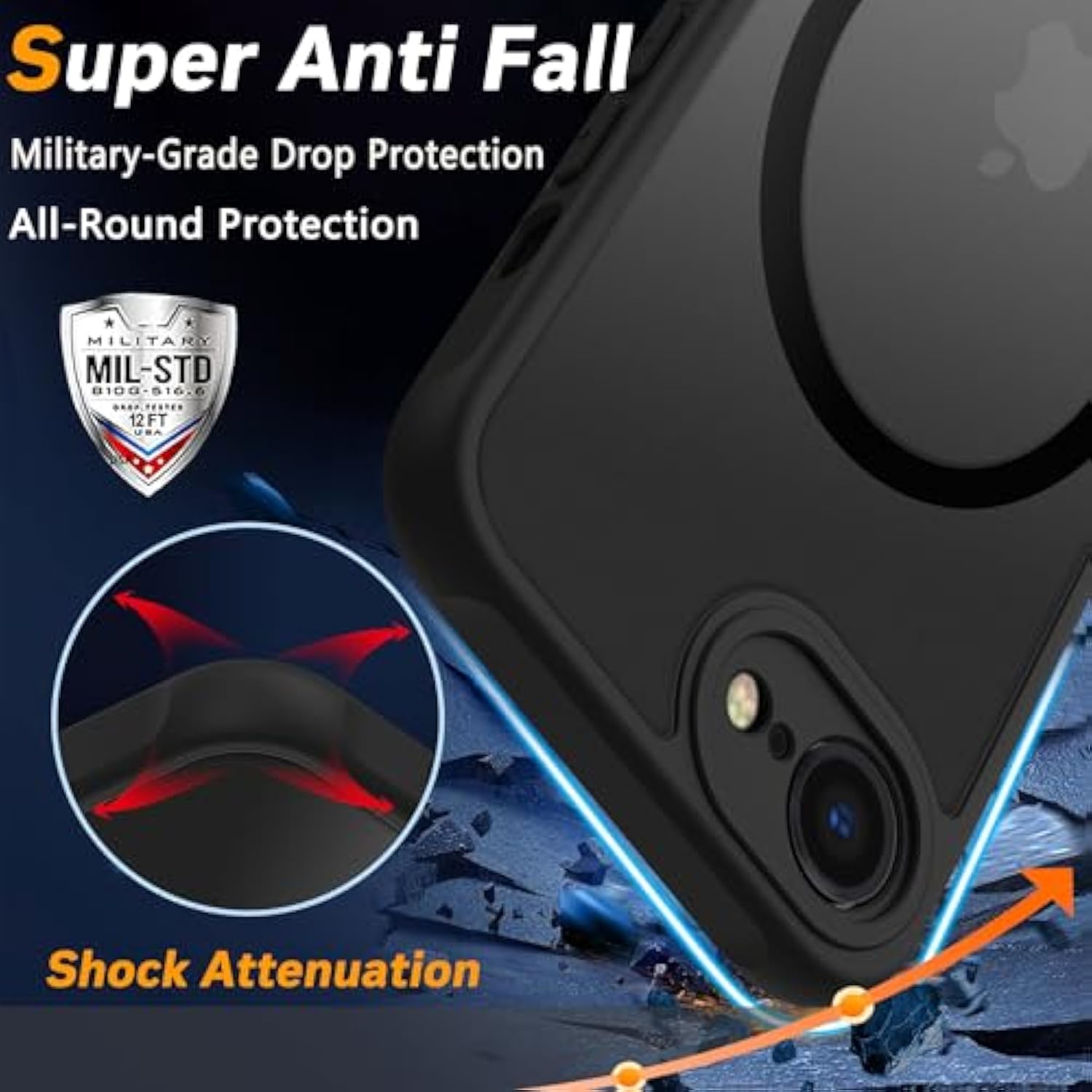 Magnetic For 16E Case [Mil-Grade Drop Protection] [Compatible With Magsafe] Shockproof Slim Translucent Matte Protective Phone Case, Black