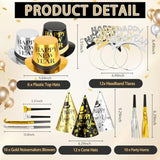 50 Pcs Black Gold Happy New Year 2026 Party Supplies Kit
