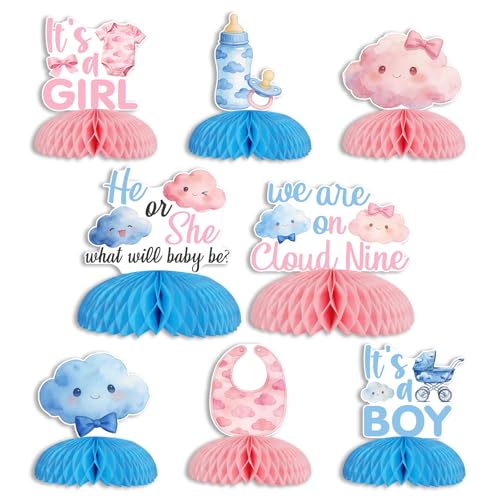 8 Pcs Cloud Theme Gender Reveal Honeycomb Centerpieces