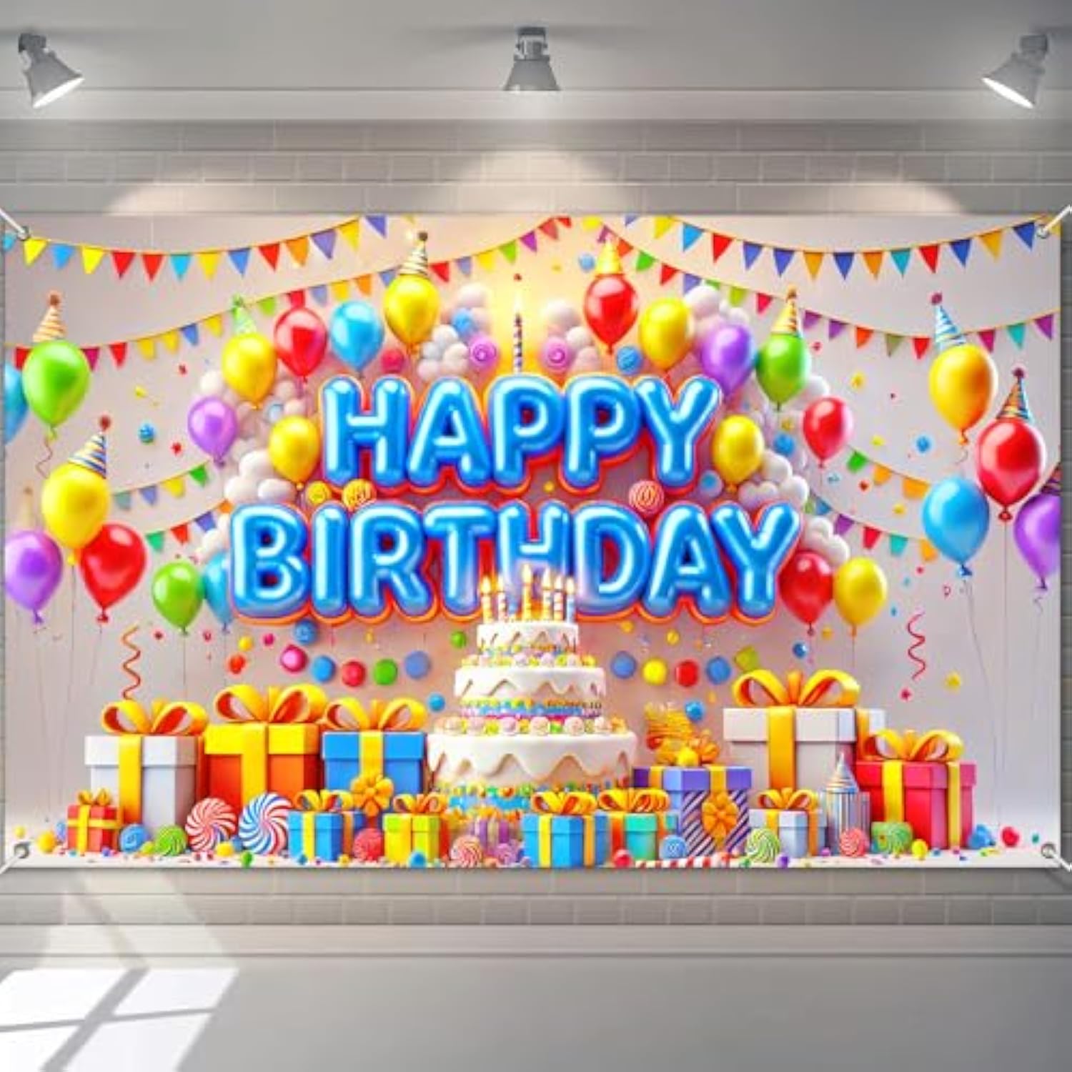 Happy Birthday Banner 71X43 Inch Kids Party Decoration With Cake And Balloons Backdrop For Girl Boys Backdrop Happy Birthday Scene Wall Display For Celebration Outdoor Patio Lawn