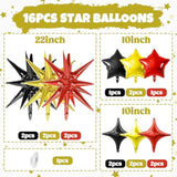 16 Pcs Black Gold Red Star Foil Balloons Mixed Sizes Party Decor