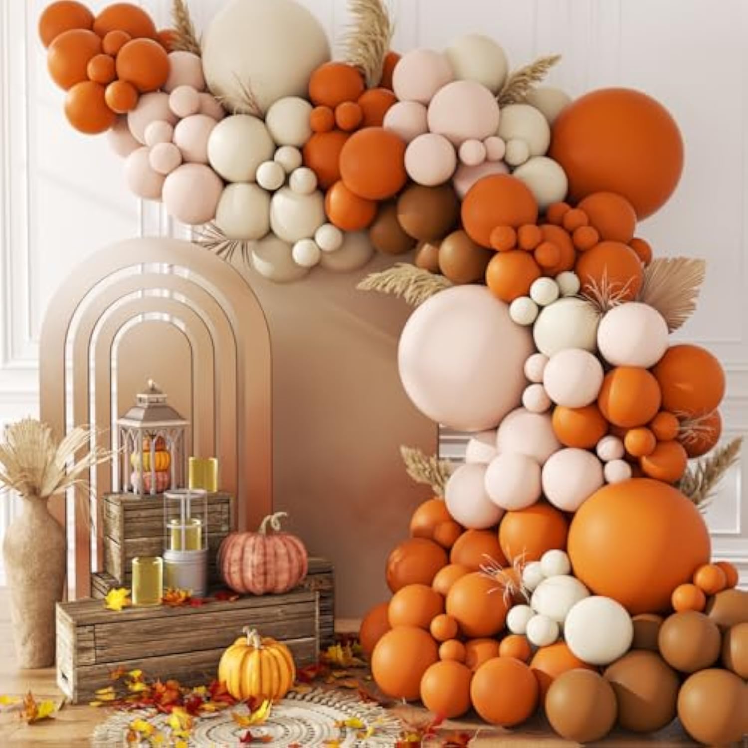 147pcs Fall Balloon Arch Kit – Nude, White & Burnt Orange Thanksgiving Décor