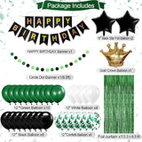 Birthday Decorations For Men Green And Black Party Decorations For Boy Happy Birthday Banner Fringe Curtains Confetti Latex Balloon Foil Balloon Party Supplies