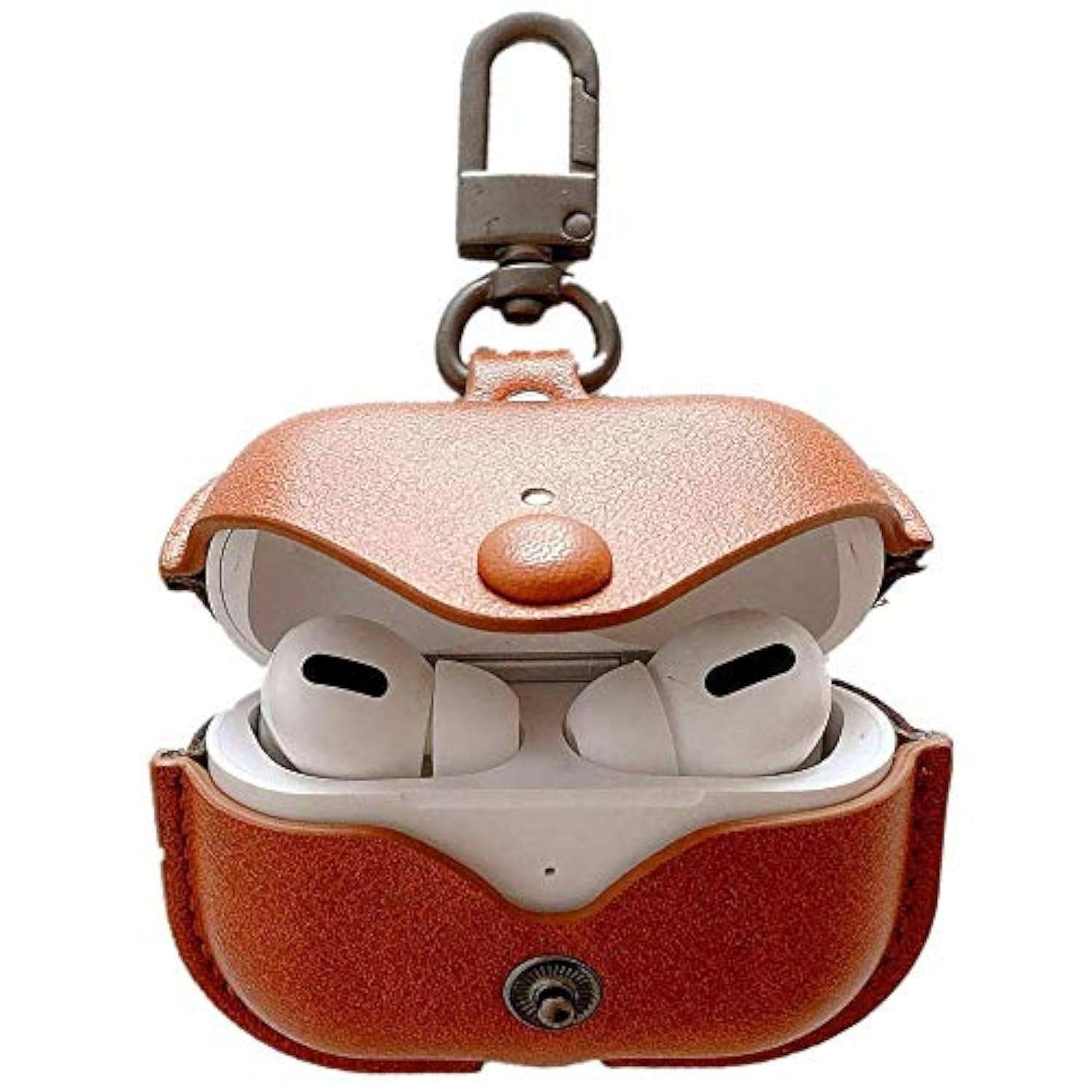 Genuine Leather Case Compatible With Airpods Pro Case 2Nd/1St Gen (2023/2022/2019), Protective Cover For Apple Airpods Pro 2/Pro Wireless Charging Case With Keychain And Snap Lock Brown