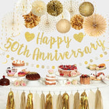 50Th Anniversary Decorations, Gold Glitter Happy 50Th Anniversary Banner Photo Background For Women Men, Cheers To 50 Years Backdrop Pompoms Paper Fans Party Supplies Dad Mom