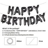 Happy Birthday 16in 3D Foil Letter Balloon Banner Black Party Decorations