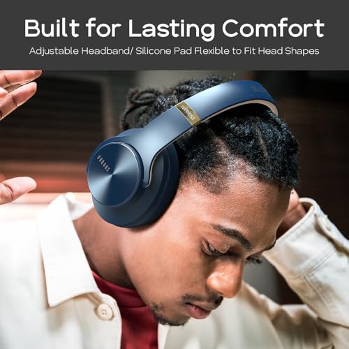 Bluetooth Headphones Over Ear, 90H Playtime, 3 Eq Modes, Hifi Audio, Enc Mic, Reinforced Durable Frame & Soft Earpads For Extended Wear, Phone, Pc, Travel