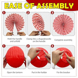 14 Pcs Red Gingham Party Supplies,Red And White Party Decorations Include Hanging Paper Fans, Paper Lanterns, Checkered Pennant Banner, Disposable Tablecloth For Bbq Picnic Themed Decorations