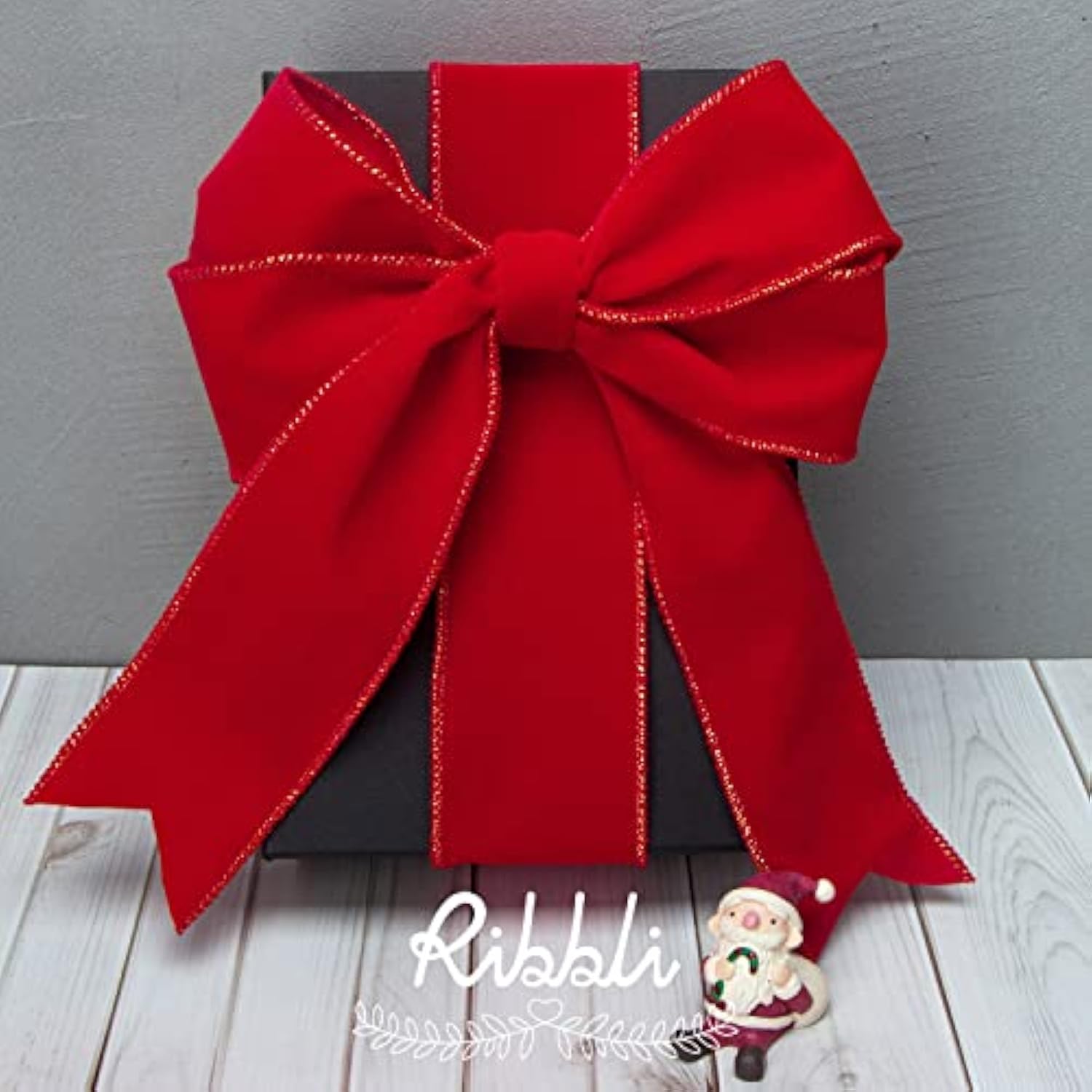 Red Velvet Wired Ribbon,Velvet Ribbon With Gold Metallic Edge, 2-1/2 I