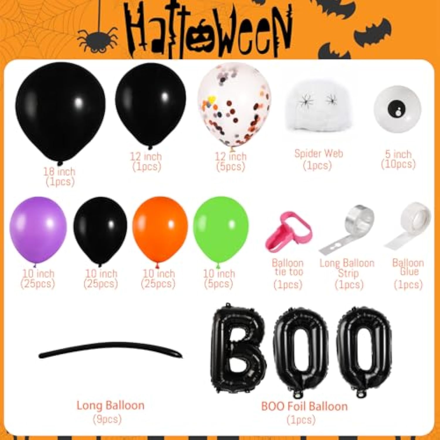 114Pc Halloween Balloon Arch Kit – Black Orange Party Garland Decorations
