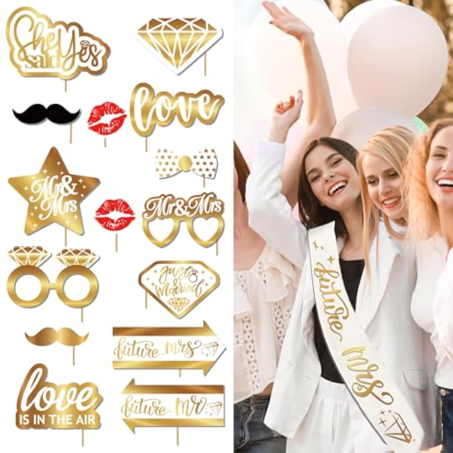 90 Pcs Gold Engagement Party Decor Set with Banner, Balloons, Swirls & Ring Balloons