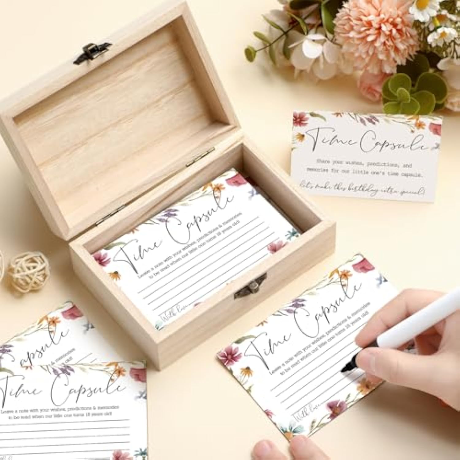 Time Capsule Box 1St Birthday Baby Time Capsule First Birthday Party Games, 1St Activities For Guests, Advice And Wishes Cards Gift Keepsake For Baby Shower Party Supplies(Wildflower)