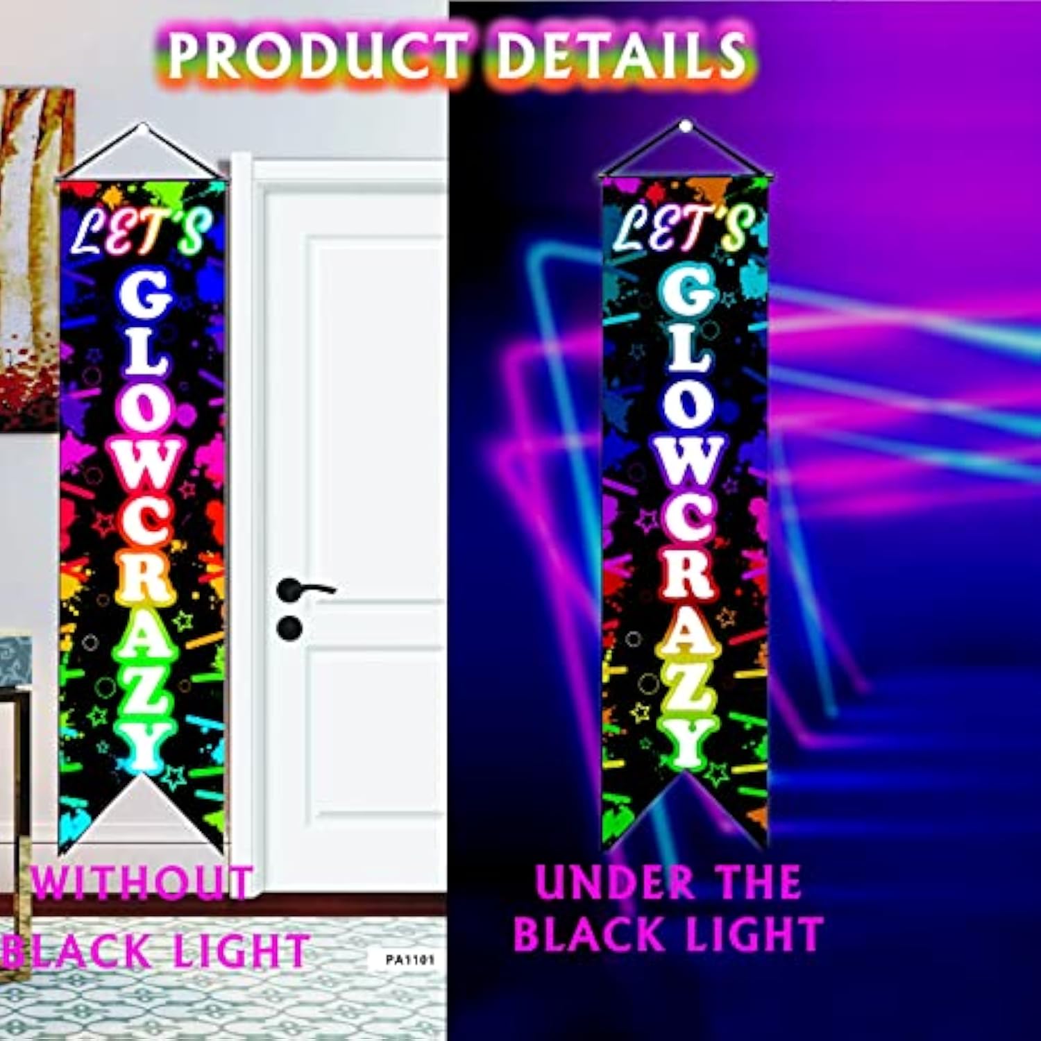 Glow In The Dark Birthday Party Decorations With Neon Balloons Garland, Porch Sign Let'S Glow Crazy - Party Supplies And Decor