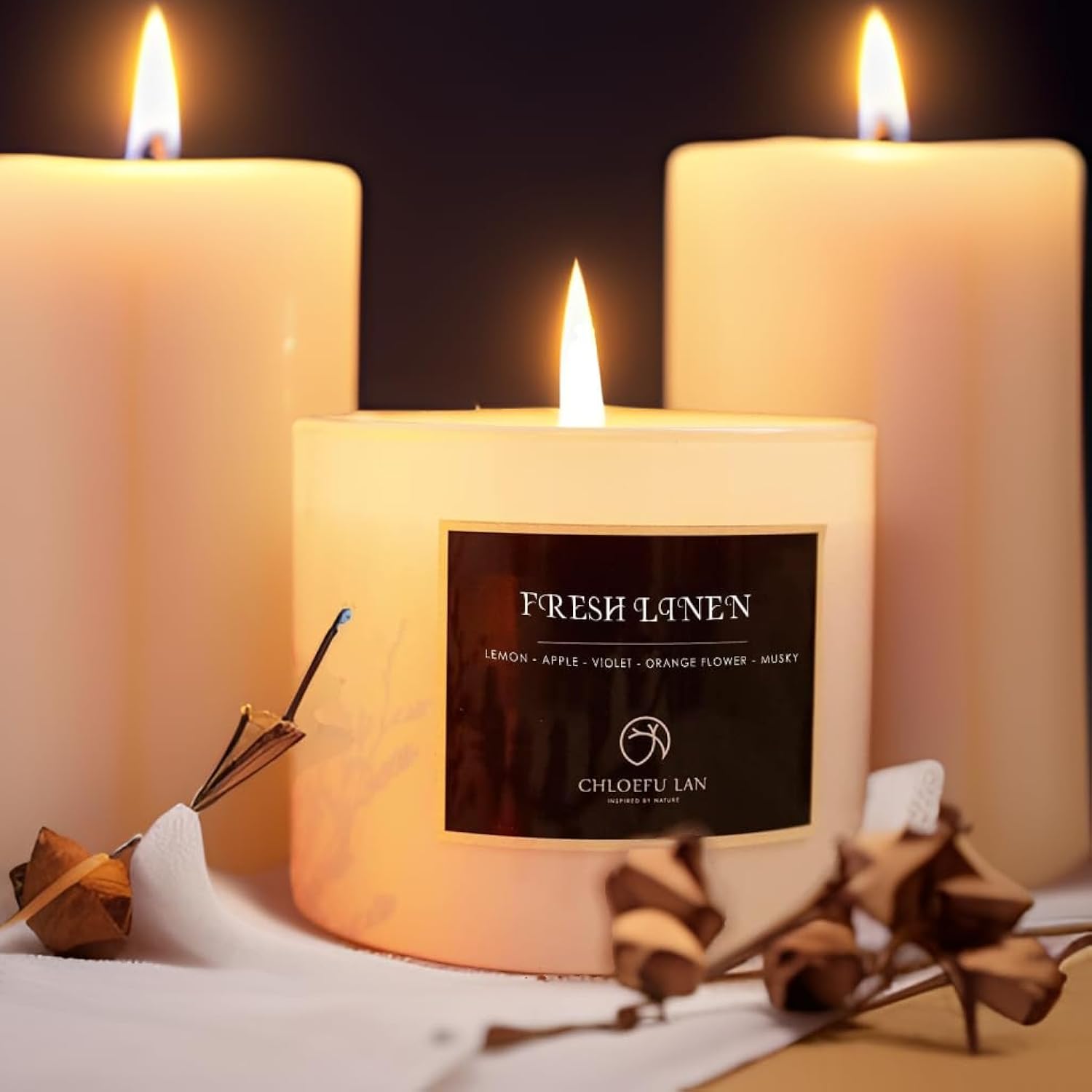 Fresh Linen Candles Laundry Candles Non-Toxic Air Freshening Scented Candle Decorative Pet Odor Eliminator For Home Luxury Scented Soy Jar Candle For Bathroom Decor 7.1 Oz 2 Pack