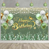 72x44" Greenery Sage Green Happy Birthday Banner Eucalyptus Glitter Backdrop Decor