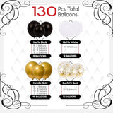 134pcs Black, White & Gold Balloon Arch Kit for Birthday, Graduation, Wedding and More