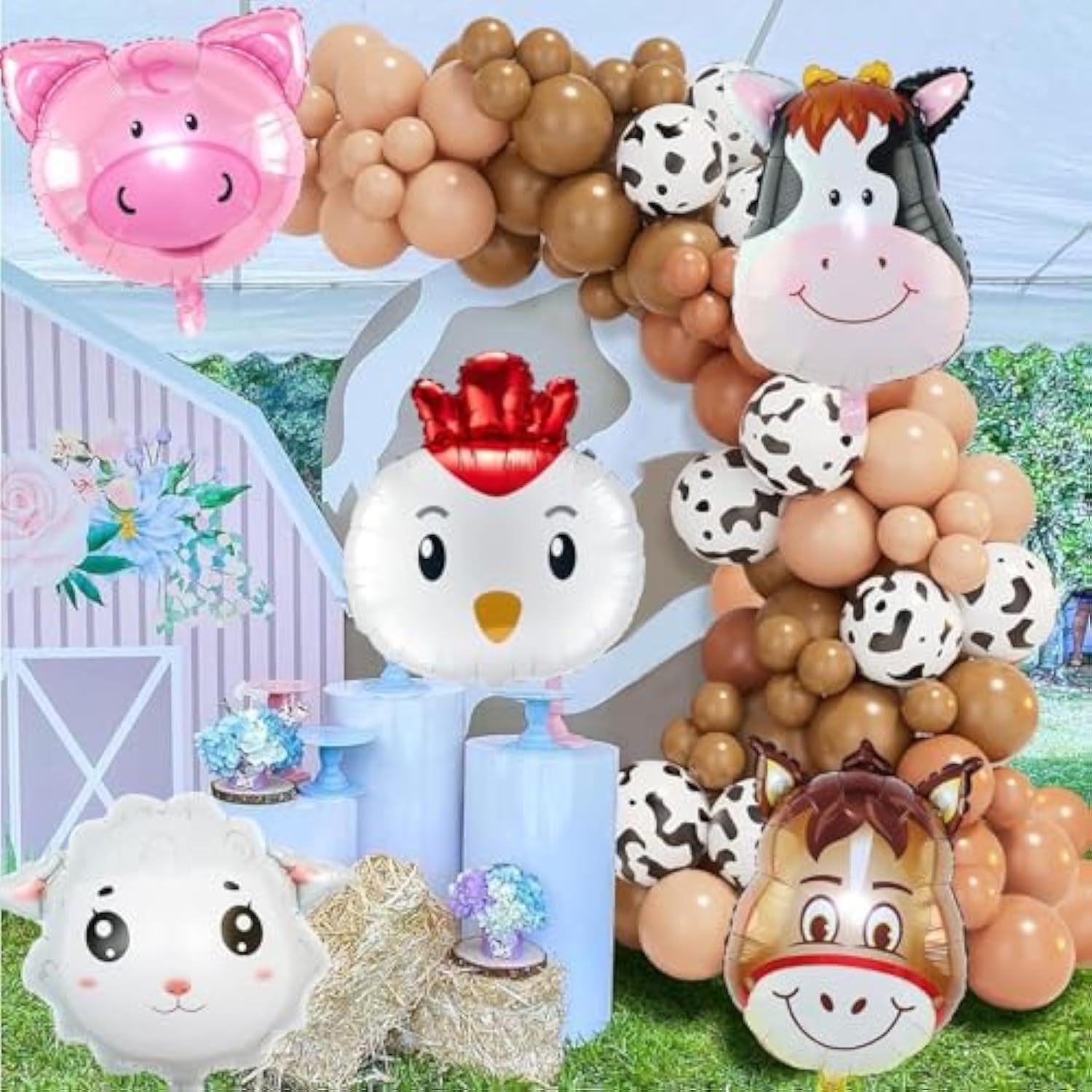 5pcs Farm Animal Balloons – Cow, Pig, Sheep & More Party Decorations