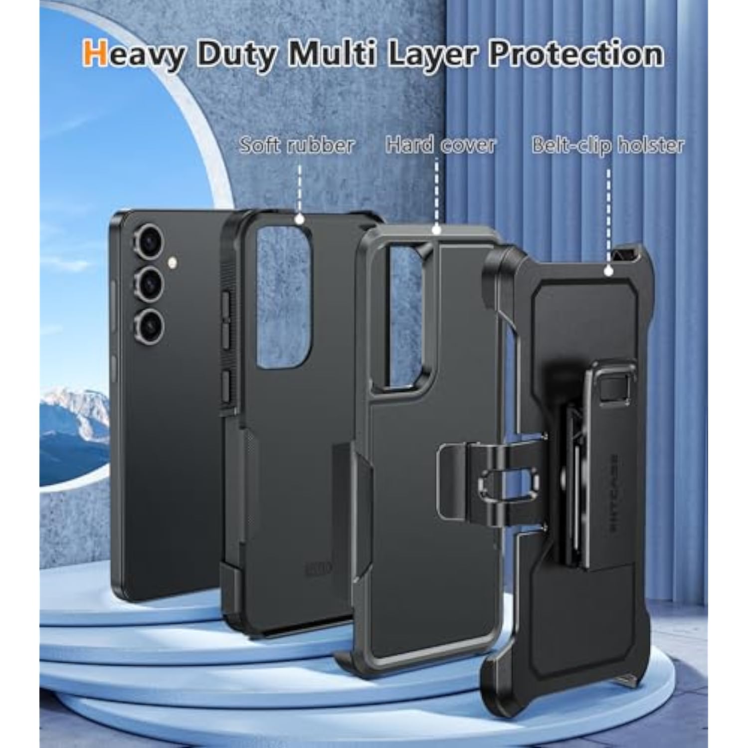 For Samsung Galaxy S24-Fe Case: Dual Layer Military Grade Drop Protection Cell Phone Cover With Belt-Clip Holster | Shockproof Rugged Durable Heavy Duty Protective Bumper Tough (Black)