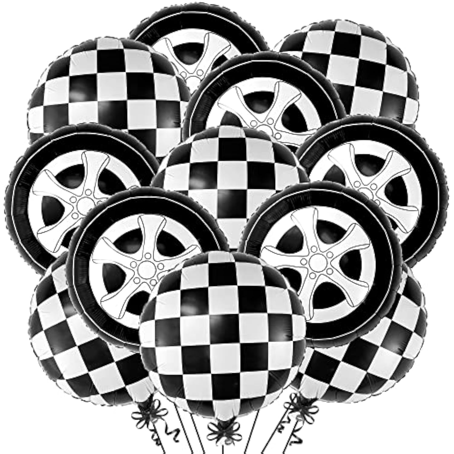 , Huge Tire Balloons And Checkered Balloons - 18 Inch, Pack Of 12 | Two Fast Two Curious Birthday Decorations | Tire Balloon, Two Fast Birthday Decorations | Race Car Birthday Party Decorations