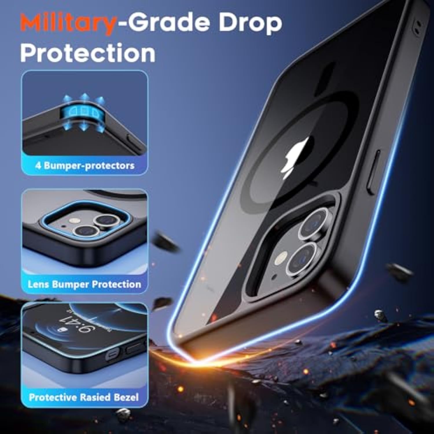iPhone 12 12 Pro Magnetic Magsafe Case Clear Hard Back TPU Bumper Black