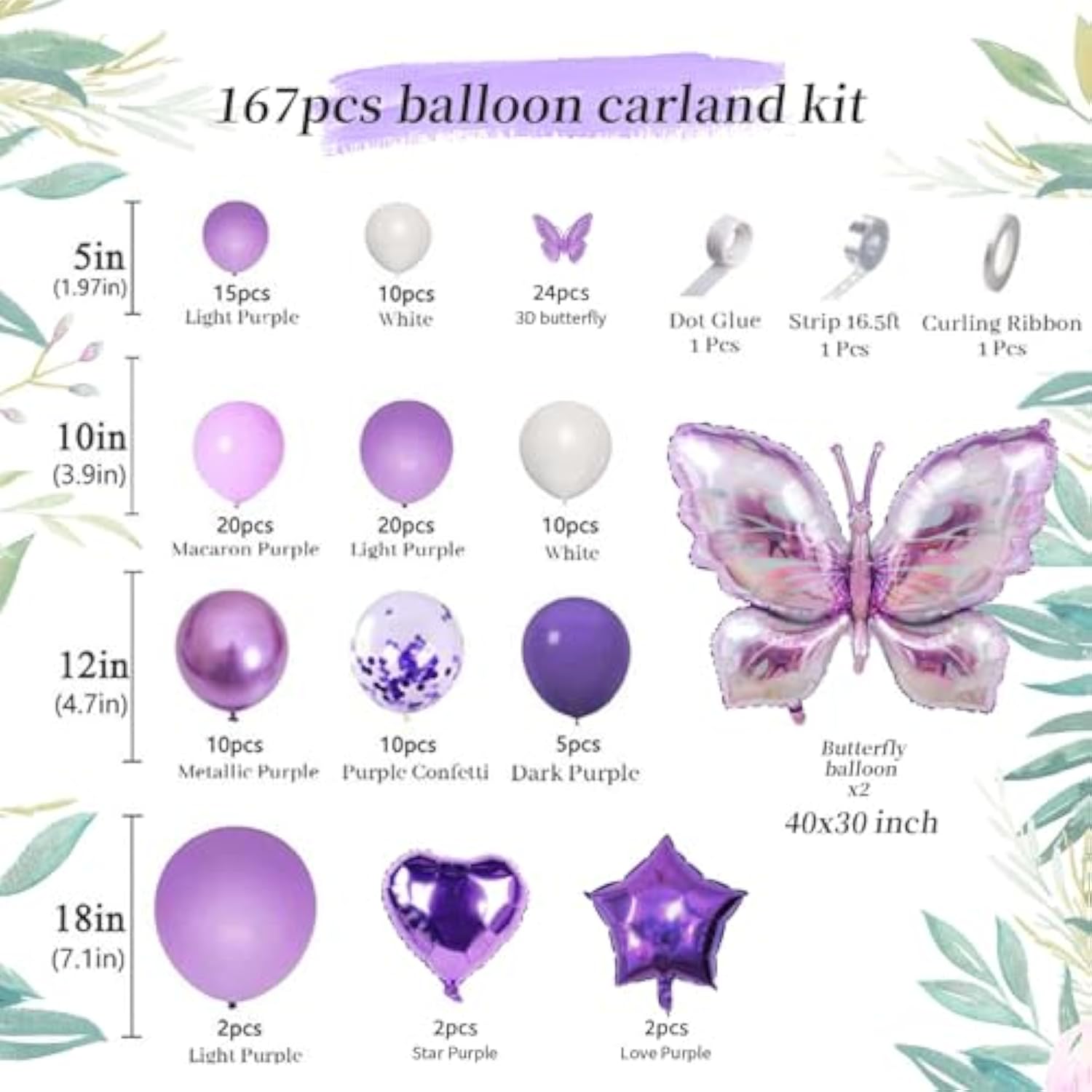 Purple Butterfly Balloon Arch Kit, 167 Pieces Purple Butterfly Baby Shower Decorations, Lavender Balloon Arch Kit For Mother'S Day Valentine'S Day Birthday Wedding Party Decoration.