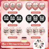16th Birthday Balloons Rose Gold Black 18Pcs Sweet 16 Party Decorations Confetti Set