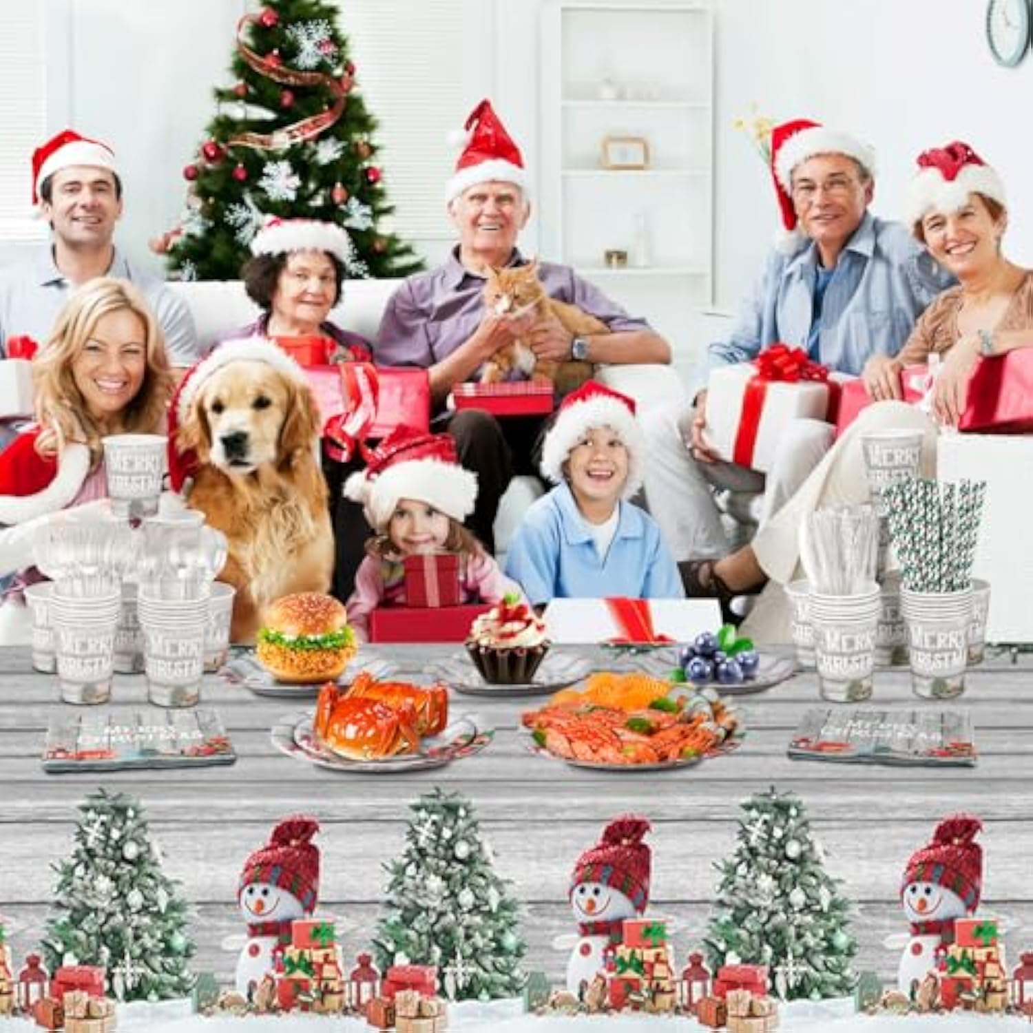 195Pcs Silver Christmas Party Supplies Decorations Christmas Tableware Set Kit Includes Xmas Paper Plates And Napkins Sets Glitter Merry Xmas Disposable Dinnerware Tablecloth Banner Backdrop Serve 24