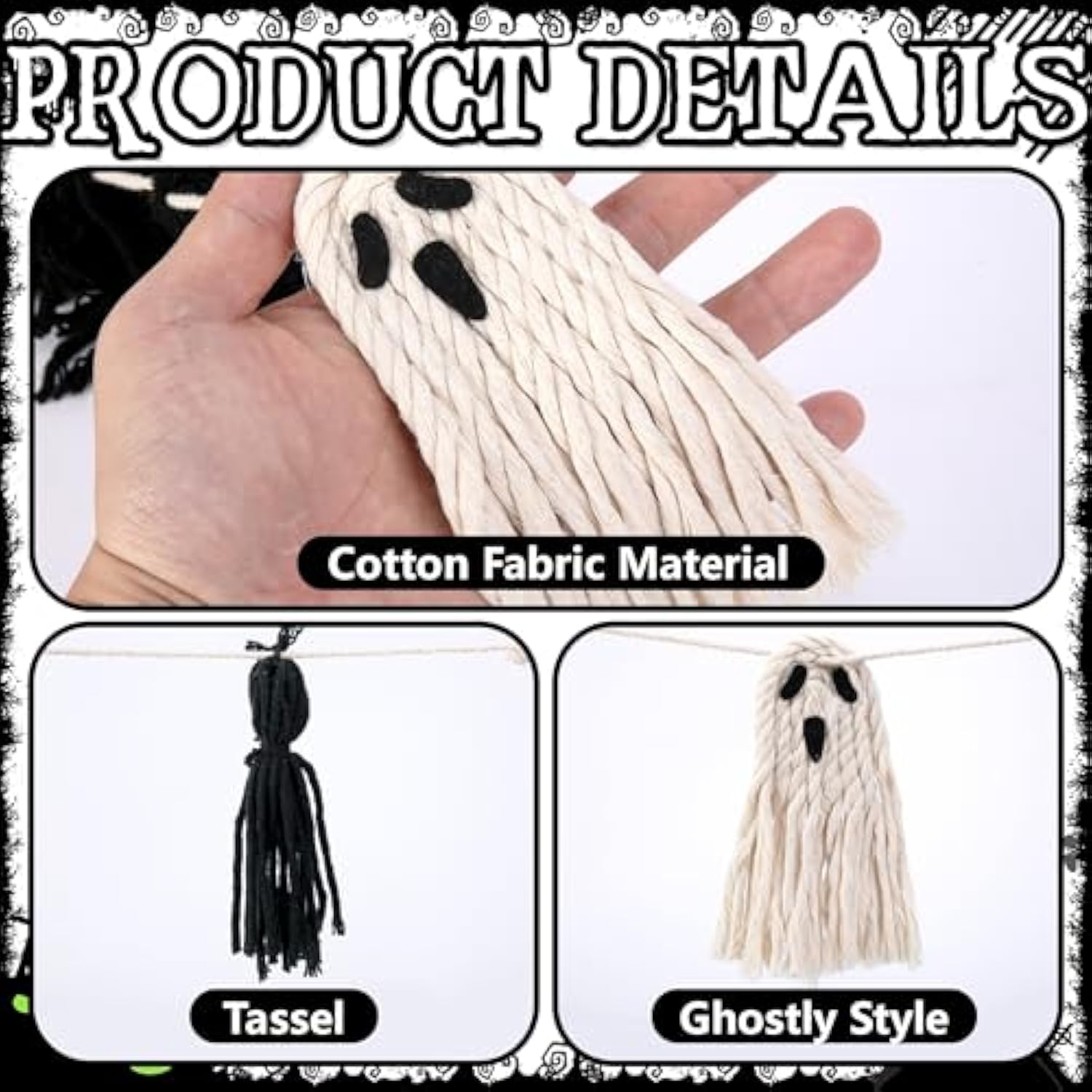 9Ft Halloween Ghost Tassel Garland Boho Macrame Banner Hanging Party Decorations