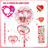 Valentine’S Day Gifts For Kids–28 Pack Giant Lollipop-Shaped Stationery Set With Heart Cards, Pencils, Stickers, Erasers & Ruler For Classroom Valentines Exchange And School Party Favors