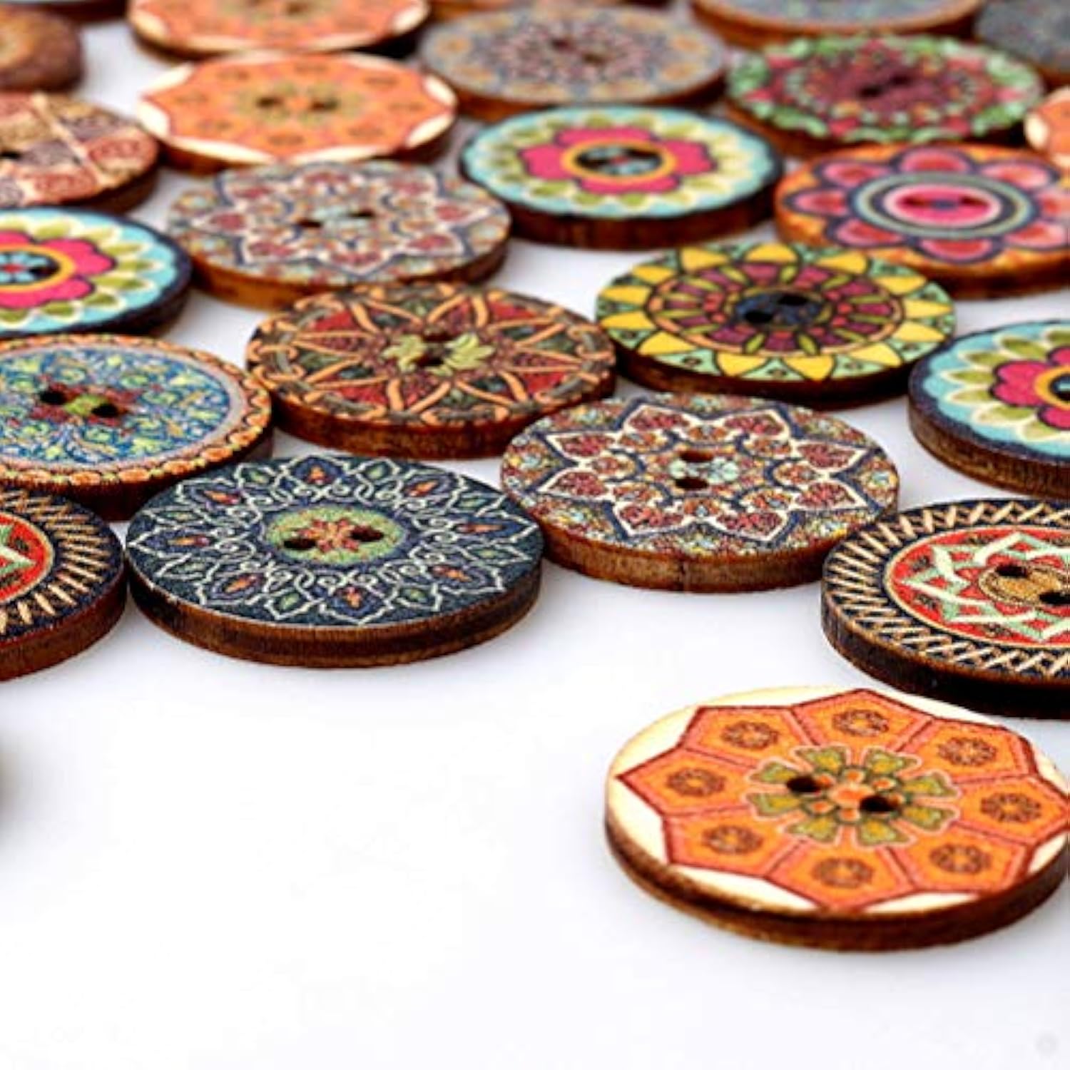 100 Pcs Mixed Color Wood Buttons, Eubags 1 Inch Natural Round Shapes R