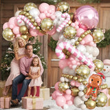 Pink Winter Onderland Balloon Arch Kit Snow flakes 4D Balloon Pastel Pink White Gold Snowflakes Balloons for Winter Wonderland Candyland Xmas Birthday Baby Shower Party Decorations