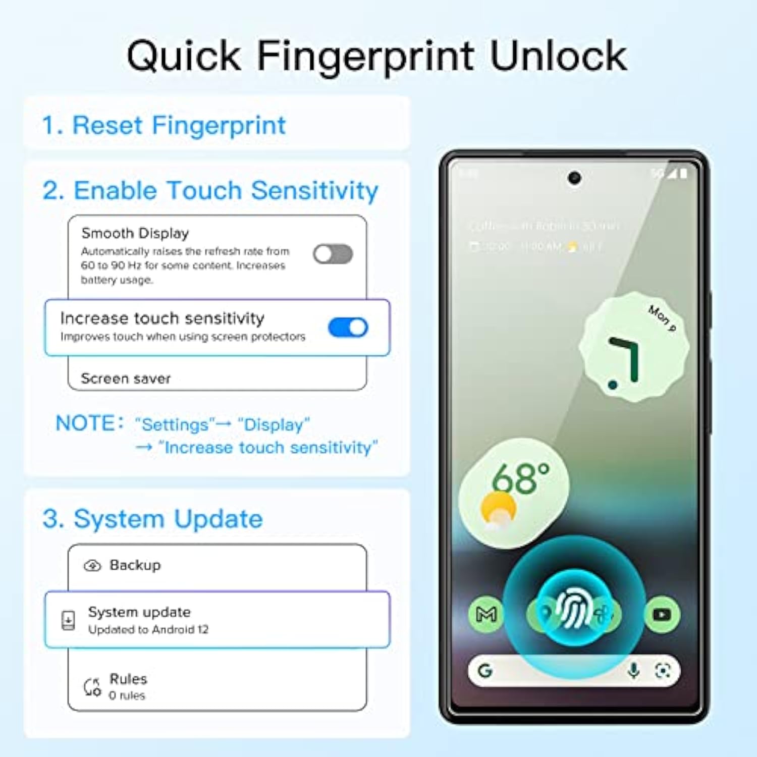 JETech Screen Protector for Google Pixel 6a 6.1-Inch with Camera Lens Protector, Easy Installation Tool, Fingerprint Compatible, Tempered Glass Film, HD Clear, 2-Pack Each