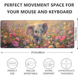 Cute Elephant In Flowers Gaming Mouse Pad, Adorable Elephants Large Desk Mat For Computer, Extended Keyboard Laptop Mouse Pads 31.5×11.8In, Non Slip Rubber Mousepad For Office Decor