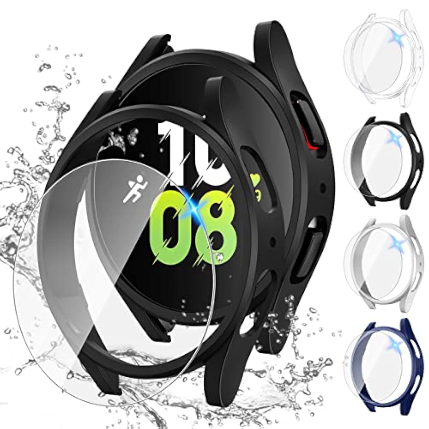 [4+4Pack] For Samsung Galaxy Watch 5 2022/4 2021 Screen Protector And Case 44Mm, Antifog Tempered Glass Protective Film/Hard Pc Bumper, Face Cover Set