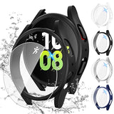 [4+4Pack] For Samsung Galaxy Watch 5 2022/4 2021 Screen Protector And Case 44Mm, Antifog Tempered Glass Protective Film/Hard Pc Bumper, Face Cover Set