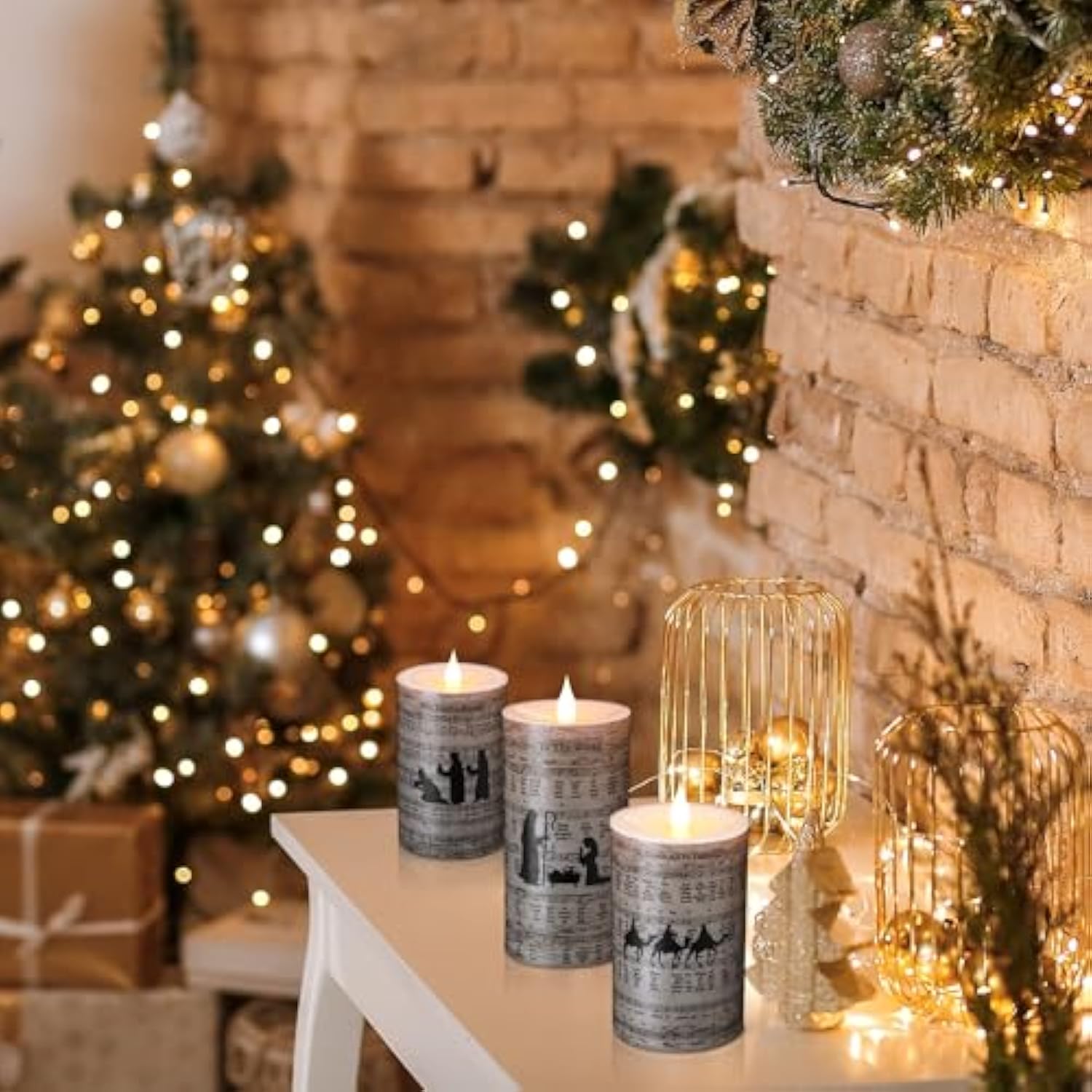 3 Pcs Christmas Nativity Scene Pillar Candles Flameless Led Religious Themed Candles Battery Operated Carols Hymn Sheet Christian Candlestick Gifts For Xmas Home Church Table Decorations