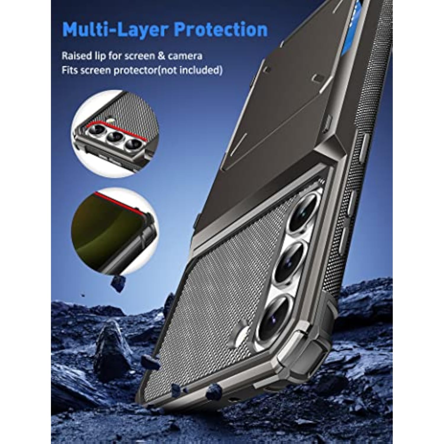 Samsung S23 Case Wallet with 5 Credit Card Holder, 6.1 in Gunmetal