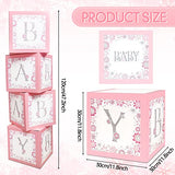 4 Pcs Baby Boxes with Letters for Baby Shower, Winter Wonderland Blocks Decorations Snowflake Decorations for Girl Boy Party Supplies(Pink)