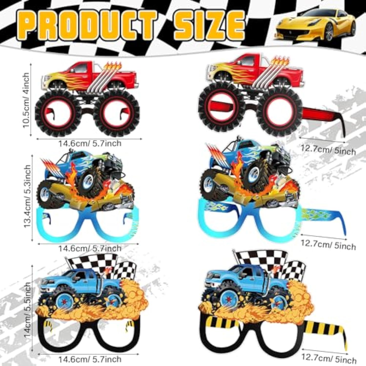 32 Pcs Monster Truck Party Decorations Paper Glasses Monster Truck Photo Booth Props Car Theme Eyeglasses For Baby Shower Birthday Party Supplies Favors