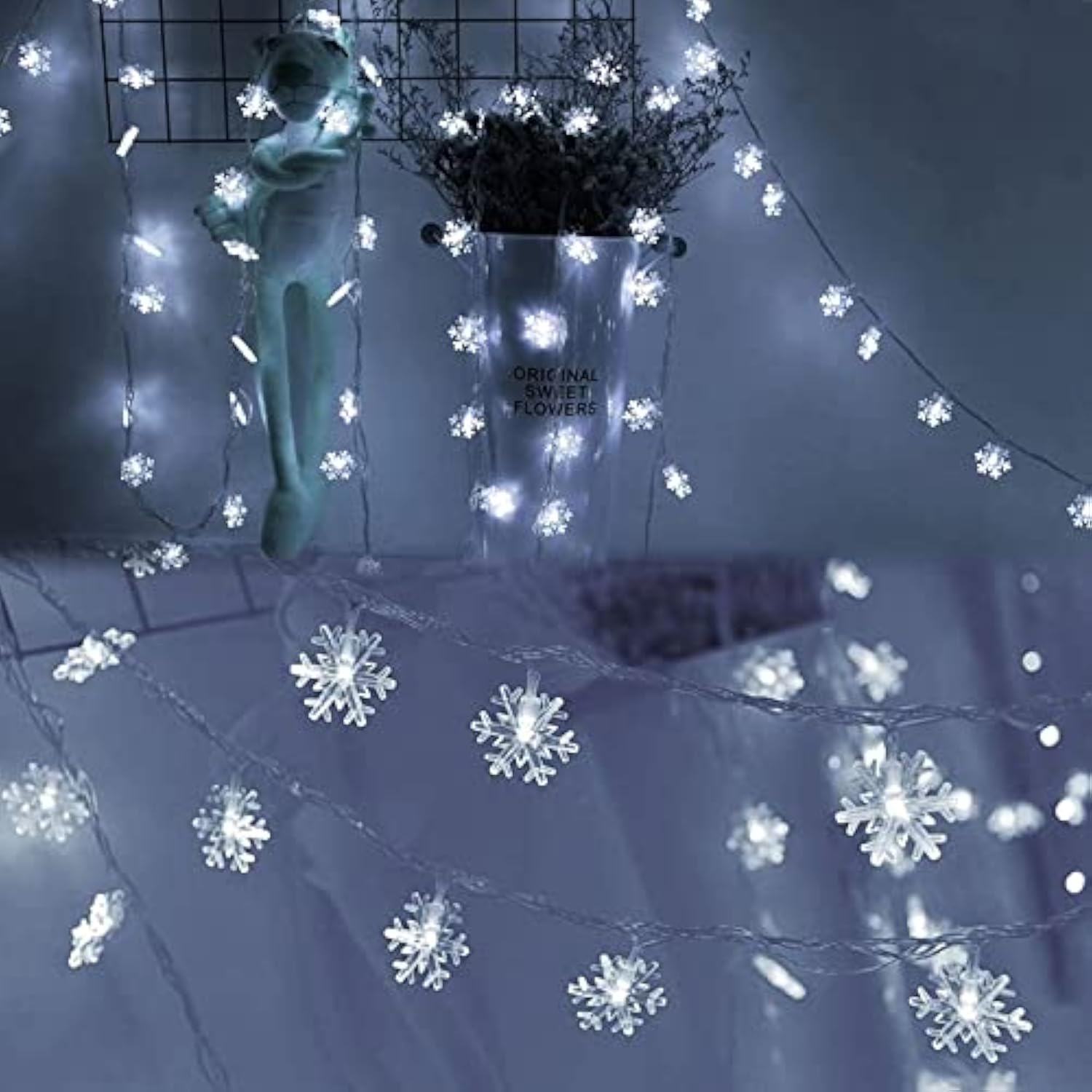 Christmas Snowflakes String Lights, 100 Led 49Ft Waterproof Christmas Lights Plug In With 8 Modes For Indoor Outdoor Hol