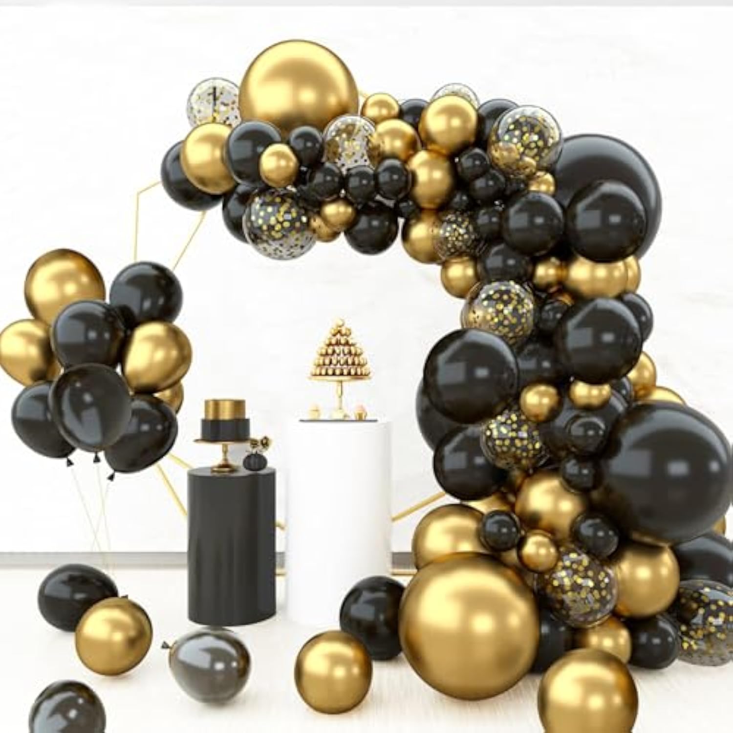 144 Pc Black Gold Balloon Arch Kit Confetti Party Decoration Garland