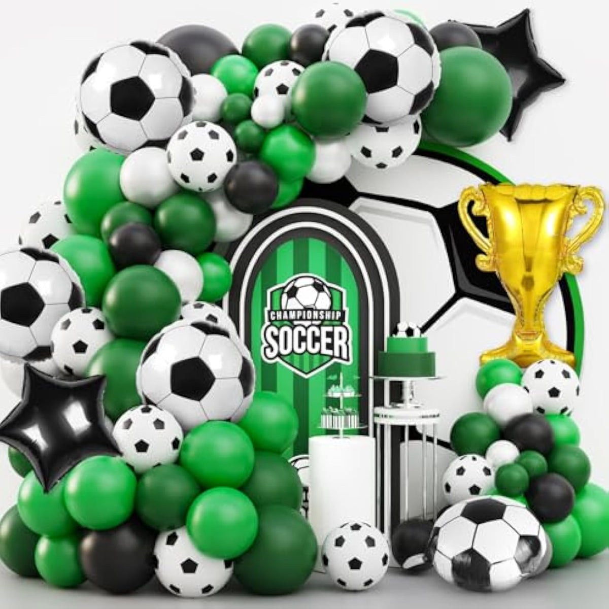 113-Pc Soccer Balloon Garland Kit Green, White & Black Party Decor