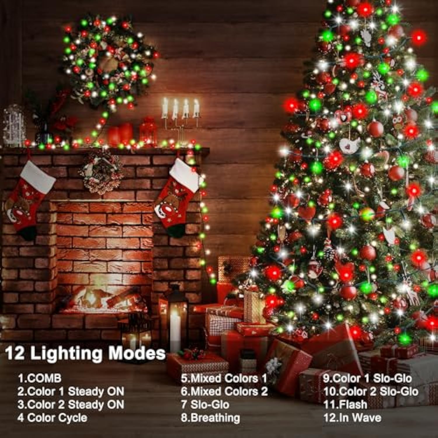 Red White Green Christmas String Lights Battery Operated, 100 Led Dual Color Changing Fairy Lights 33Ft With Remote Time