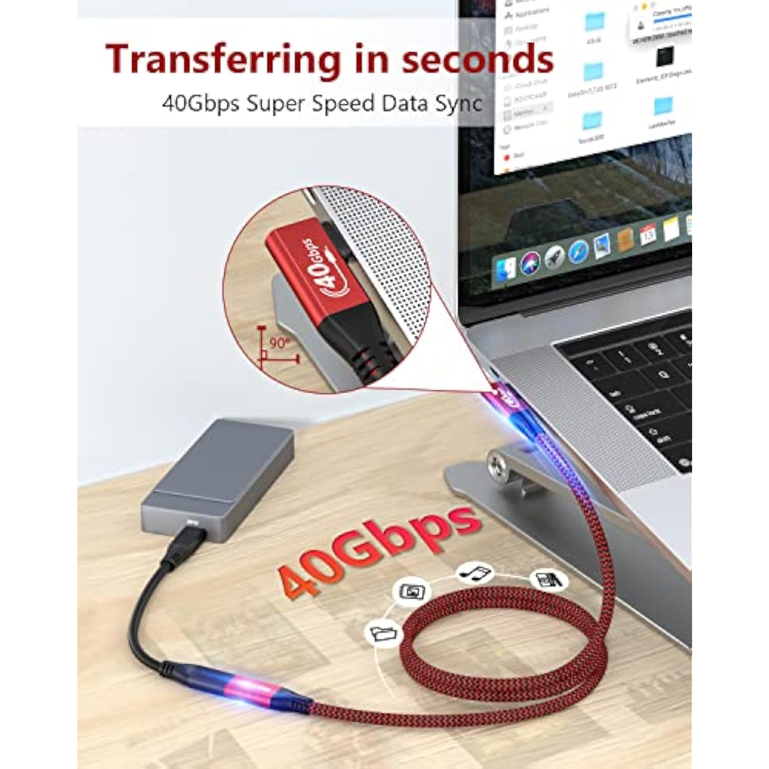 RIITOP USB4 Extension Cable 40Gbps [2.6FT, Angled], USB Type C 4.0 Male to Fem